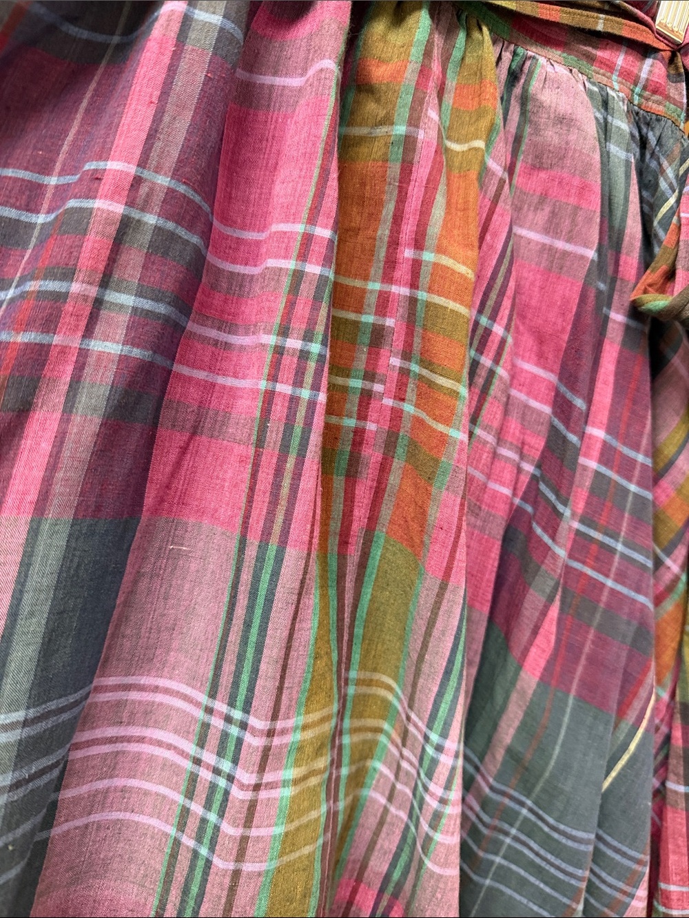 Ralph Lauren Vintage 90s 100% Cotton plaid Midi Wrap Skirt Pink, Green and Blue - Picture 5 of 7